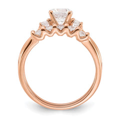 Sterling Silver Rose Gold-Plated Polished CZ Engagement Ring and Band Set - 3