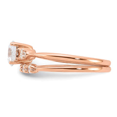 Sterling Silver Rose Gold-Plated Polished CZ Engagement Ring and Band Set - 3