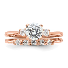 Sterling Silver Rose Gold-Plated Polished CZ Engagement Ring and Band Set - 3