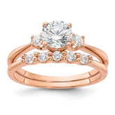Sterling Silver Rose Gold-Plated Polished CZ Engagement Ring and Band Set - 2
