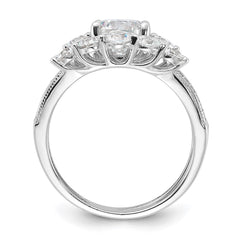 Sterling Silver Rhodium-plated CZ Engagement Ring and Band Set - 5