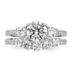 Sterling Silver Rhodium-plated CZ Engagement Ring and Band Set - 3