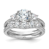 Sterling Silver Rhodium-plated CZ Engagement Ring and Band Set - 4