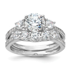 Sterling Silver Rhodium-plated CZ Engagement Ring and Band Set - 4