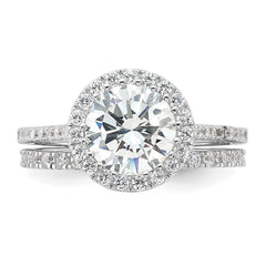 Sterling Silver Rh-plt 11mm CZ Halo Engagement/Eternity Band 2 Ring Set - 2