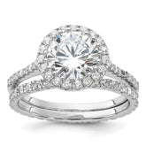 Sterling Silver Rh-plt 11mm CZ Halo Engagement/Eternity Band 2 Ring Set - 2