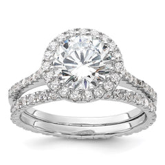 Sterling Silver Rh-plt 11mm CZ Halo Engagement/Eternity Band 2 Ring Set - 2