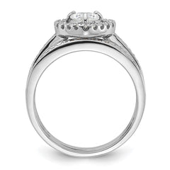 Sterling Silver Rhodium-plated CZ Heart and Band 2 Ring Set - 2