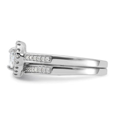 Sterling Silver Rhodium-plated CZ Heart and Band 2 Ring Set - 2