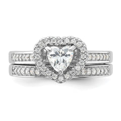 Sterling Silver Rhodium-plated CZ Heart and Band 2 Ring Set - 2