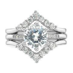 Sterling Silver Rhodium-plated CZ Three Ring Set - 3