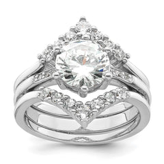 Sterling Silver Rhodium-plated CZ Three Ring Set - 2