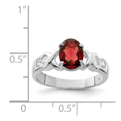 Sterling Silver Rhodium-plated Garnet & CZ Ring - 2