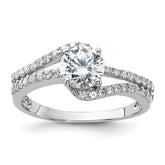 Sterling Silver Rhodium-plated CZ Double Row Ring - 3