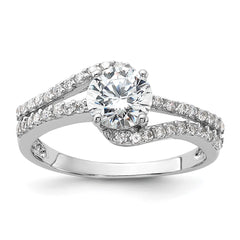 Sterling Silver Rhodium-plated CZ Double Row Ring - 3