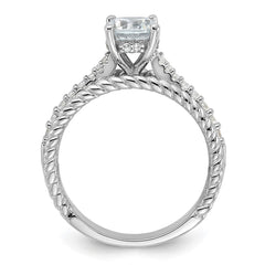 Sterling Silver Rhodium-plated Fancy Engagement CZ Ring - 3