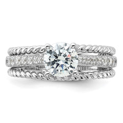 Sterling Silver Rhodium-plated Fancy Engagement CZ Ring - 3