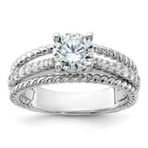 Sterling Silver Rhodium-plated Fancy Engagement CZ Ring - 3
