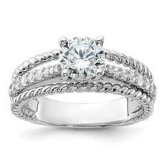 Sterling Silver Rhodium-plated Fancy Engagement CZ Ring - 3