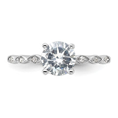 Sterling Silver Rhodium-plated Fancy CZ Engagement Ring - 2