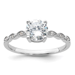Sterling Silver Rhodium-plated Fancy CZ Engagement Ring - 2
