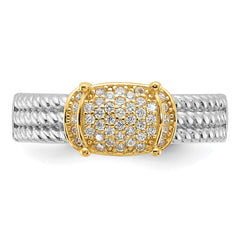 Sterling Silver Rhodium/Gold-tone Pavâ CZ Ring - 3