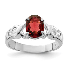 Sterling Silver Rhodium-plated Garnet & CZ Ring - 3