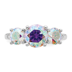 Sterling Silver Rhodium-plated Iridescent CZ 3-Stone Ring - 3