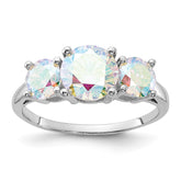 Sterling Silver Rhodium-plated Iridescent CZ 3-Stone Ring - 2