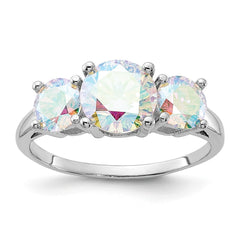 Sterling Silver Rhodium-plated Iridescent CZ 3-Stone Ring - 2