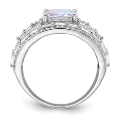 Sterling Silver Rhodium-plated Clear and Iridescent CZ Ring - 6