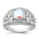 Sterling Silver Rhodium-plated Clear and Iridescent CZ Ring - 6