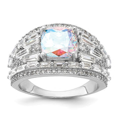 Sterling Silver Rhodium-plated Clear and Iridescent CZ Ring - 6