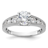 Sterling Silver Rh-plated 7mm Round Channel Set CZ Engagement Ring