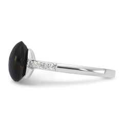 Sterling Silver Rhodium-plated Onyx and .2WT White Topaz Ring
