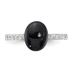 Sterling Silver Rhodium-plated Onyx and .2WT White Topaz Ring - 2