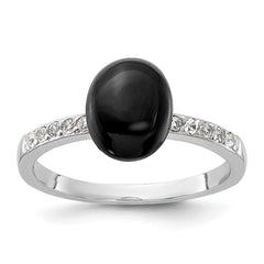 Sterling Silver Rhodium-plated Onyx and .2WT White Topaz Ring - 2