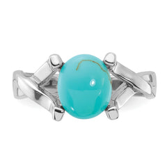Sterling Silver Rhodium-Plated Polished Imitation Turquoise Ring - 2