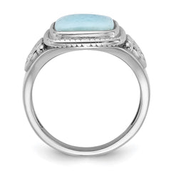 Sterling Silver Rhodium-plated Oxidized with Rectangular Larimar Ring - 2