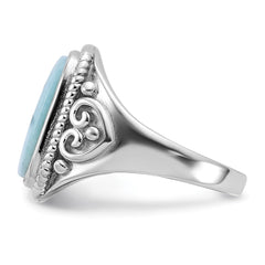 Sterling Silver Rhodium-plated Oxidized with Rectangular Larimar Ring - 2