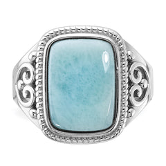 Sterling Silver Rhodium-plated Oxidized with Rectangular Larimar Ring - 2
