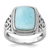Sterling Silver Rhodium-plated Oxidized with Rectangular Larimar Ring - 2