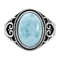 Sterling Silver Rhodium-plated Oxidized with Larimar Ring - 2