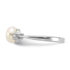 Sterling Silver Rhodium-plated 6-7mm White Freshwater Cultured Pearl and CZ Ring - 3