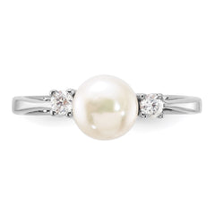 Sterling Silver Rhodium-plated 6-7mm White Freshwater Cultured Pearl and CZ Ring - 3