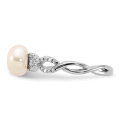 Sterling Silver Rhodium-plated 7-8mm White Freshwater Cultured Pearl and CZ Infinity Ring - 3