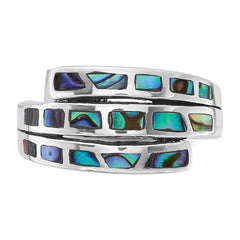 Sterling Silver Rhodium-Plated Polished Abalone Fancy Band Ring - 3