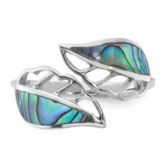 Sterling Silver Rhodium-Plated Polished Abalone Bypass Leaf Ring - 3