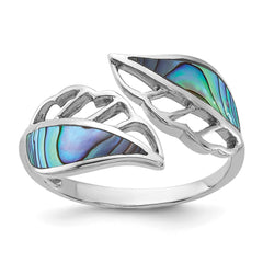 Sterling Silver Rhodium-Plated Polished Abalone Bypass Leaf Ring - 3
