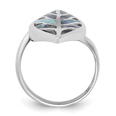 Sterling Silver Rhodium-Plated Polished Abalone Leaf Ring - 3